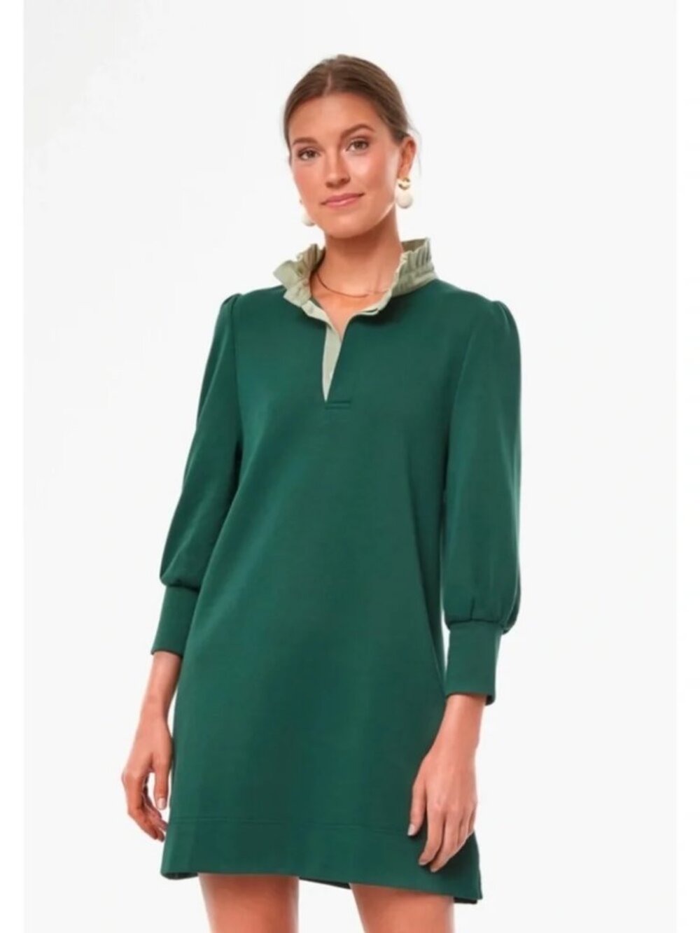 Tuckernuck Pomander Place Charlotte Terry Shirt Dress Green Sage Ruffled Neck M